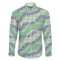 Pastel Green Hawaii Palaka Honohono Pikake Family Matching Summer Maxi Dress and Hawaiian Shirt Hawaiian Orchid Lei Polynesian Pattern LT14 Dad's Shirt - Long Sleeve Pastel Green - Polynesian Pride