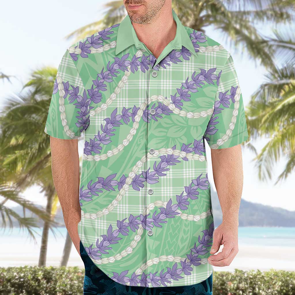 Pastel Green Hawaii Palaka Honohono Pikake Hawaiian Shirt Hawaiian Orchid Lei Polynesian Pattern - Polynesian Pride