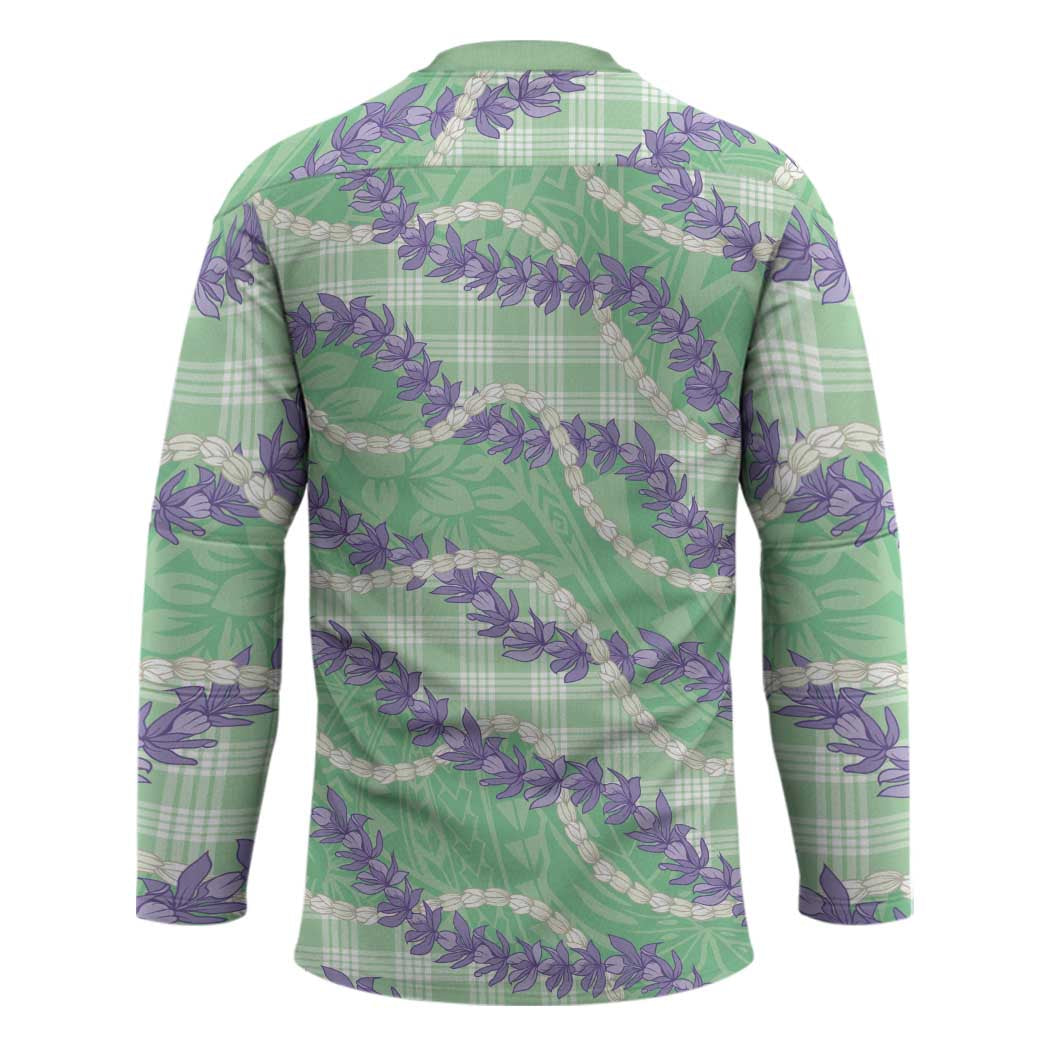 Pastel Green Hawaii Palaka Honohono Pikake Hockey Jersey Hawaiian Orchid Lei Polynesian Pattern - Polynesian Pride