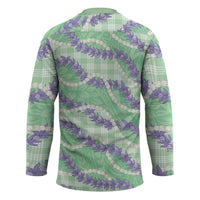 Pastel Green Hawaii Palaka Honohono Pikake Hockey Jersey Hawaiian Orchid Lei Polynesian Pattern - Polynesian Pride