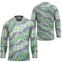 Pastel Green Hawaii Palaka Honohono Pikake Hockey Jersey Hawaiian Orchid Lei Polynesian Pattern - Polynesian Pride