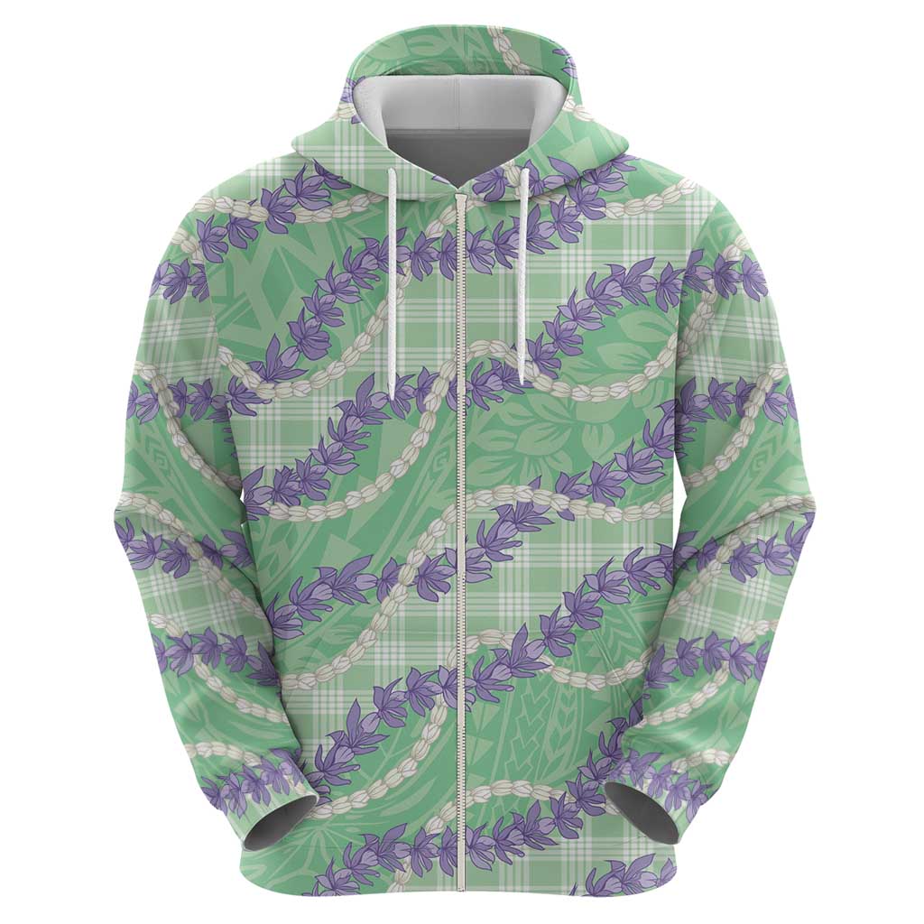 Pastel Green Hawaii Palaka Honohono Pikake Hoodie Hawaiian Orchid Lei Polynesian Pattern - Polynesian Pride