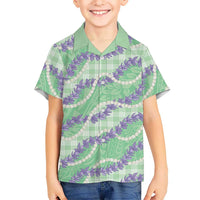 Pastel Green Hawaii Palaka Honohono Pikake Kid Hawaiian Shirt Hawaiian Orchid Lei Polynesian Pattern - Polynesian Pride