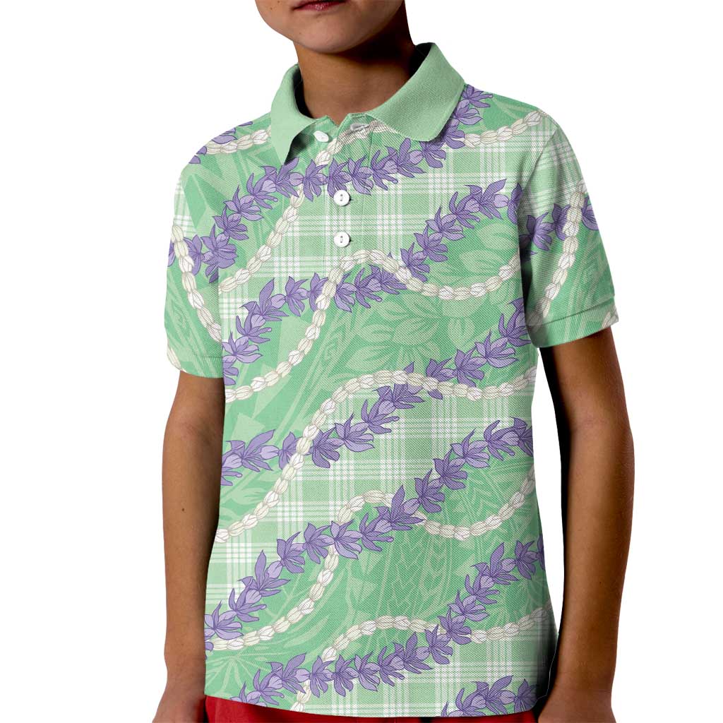 Pastel Green Hawaii Palaka Honohono Pikake Kid Polo Shirt Hawaiian Orchid Lei Polynesian Pattern - Polynesian Pride