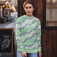Pastel Green Hawaii Palaka Honohono Pikake Ugly Christmas Sweater Hawaiian Orchid Lei Polynesian Pattern - Polynesian Pride