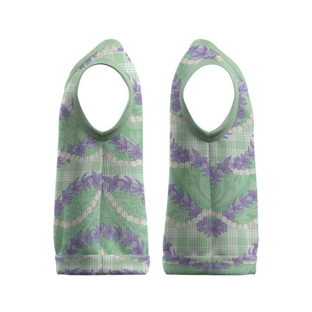 Pastel Green Hawaii Palaka Honohono Pikake Christmas Knitted V-Neck Vest Hawaiian Orchid Lei Polynesian Pattern - Polynesian Pride