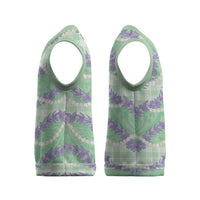 Pastel Green Hawaii Palaka Honohono Pikake Christmas Knitted V-Neck Vest Hawaiian Orchid Lei Polynesian Pattern - Polynesian Pride