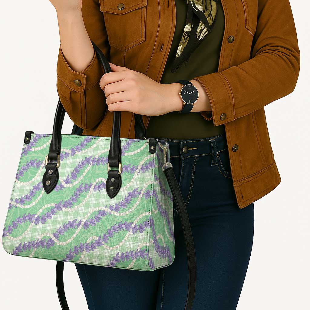 Pastel Green Hawaii Palaka Honohono Pikake Leather Bag Hawaiian Orchid Lei Polynesian Pattern - Polynesian Pride