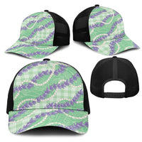 Pastel Green Hawaii Palaka Honohono Pikake Mesh Trucker Cap Hawaiian Orchid Lei Polynesian Pattern - Polynesian Pride