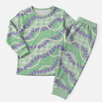 Pastel Green Hawaii Palaka Honohono Pikake Christmas Pajama Set Hawaiian Orchid Lei Polynesian Pattern - Polynesian Pride