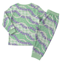 Pastel Green Hawaii Palaka Honohono Pikake Christmas Pajama Set Hawaiian Orchid Lei Polynesian Pattern - Polynesian Pride