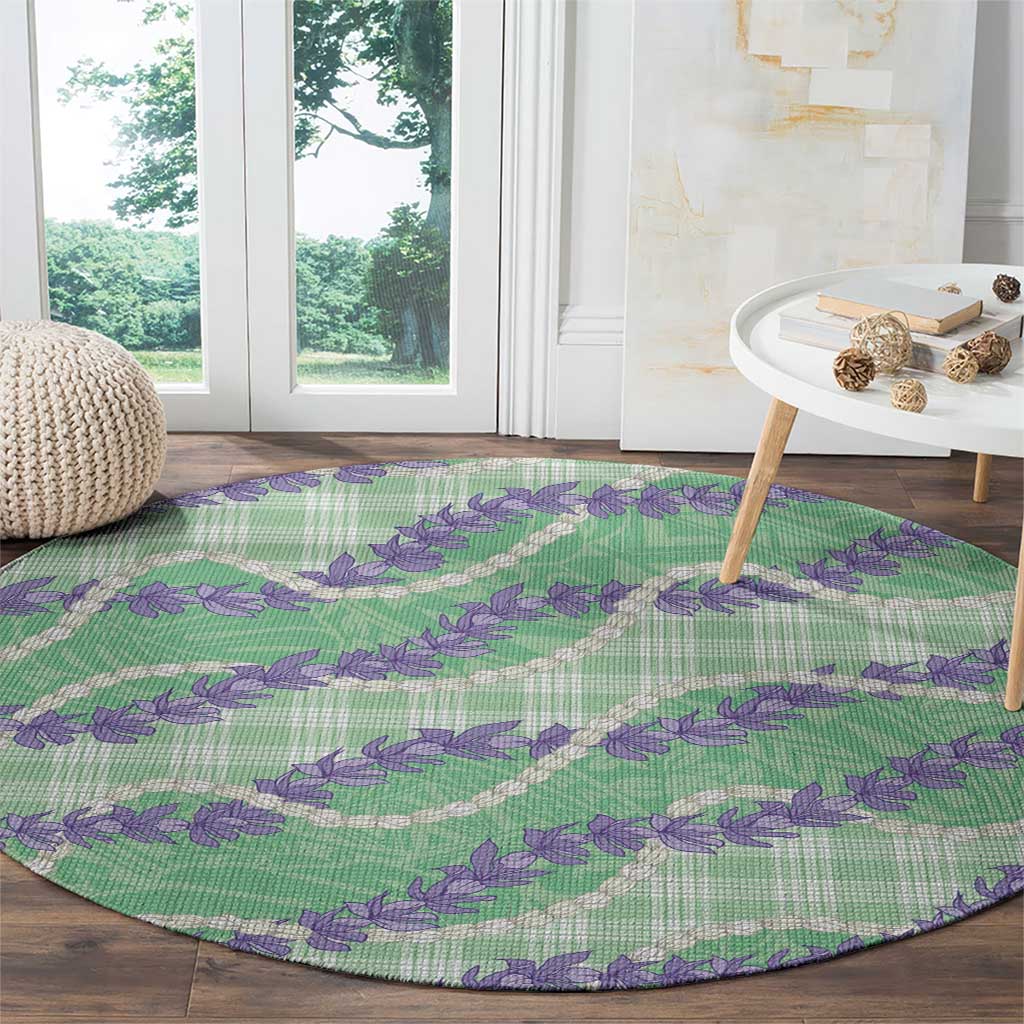 Pastel Green Hawaii Palaka Honohono Pikake Round Carpet Hawaiian Orchid Lei Polynesian Pattern - Polynesian Pride