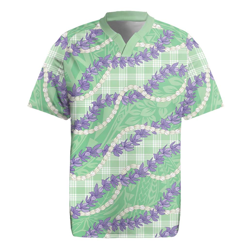 Pastel Green Hawaii Palaka Honohono Pikake Rugby Jersey Hawaiian Orchid Lei Polynesian Pattern - Polynesian Pride