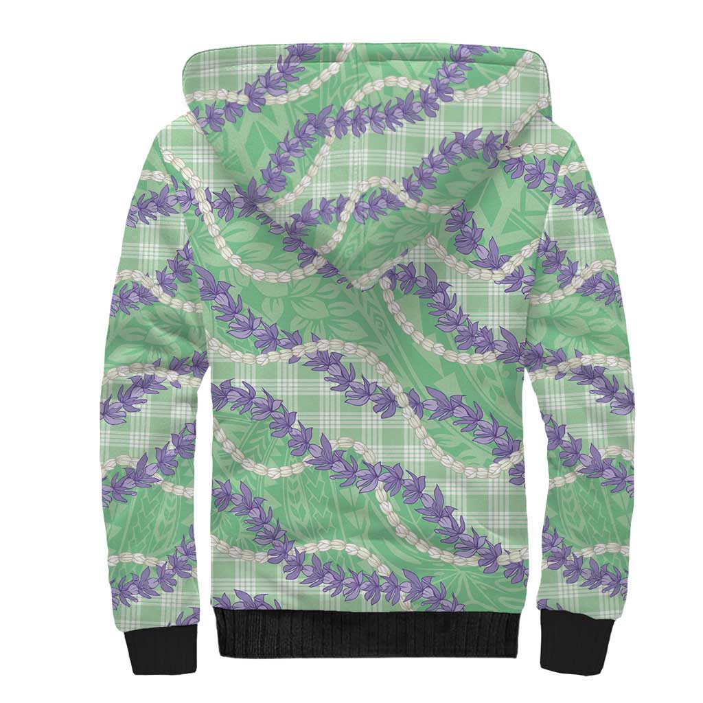 Pastel Green Hawaii Palaka Honohono Pikake Sherpa Hoodie Hawaiian Orchid Lei Polynesian Pattern - Polynesian Pride