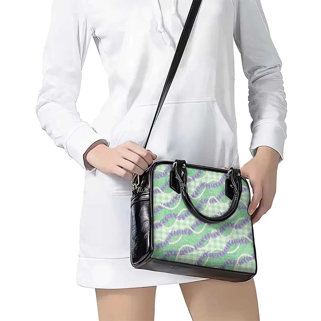 Pastel Green Hawaii Palaka Honohono Pikake Shoulder Handbag Hawaiian Orchid Lei Polynesian Pattern - Polynesian Pride