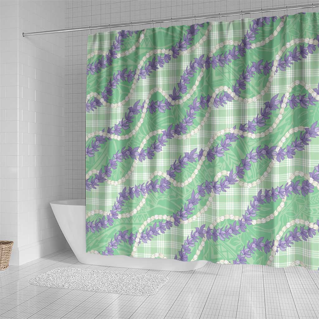 Pastel Green Hawaii Palaka Honohono Pikake Shower Curtain Hawaiian Orchid Lei Polynesian Pattern - Polynesian Pride