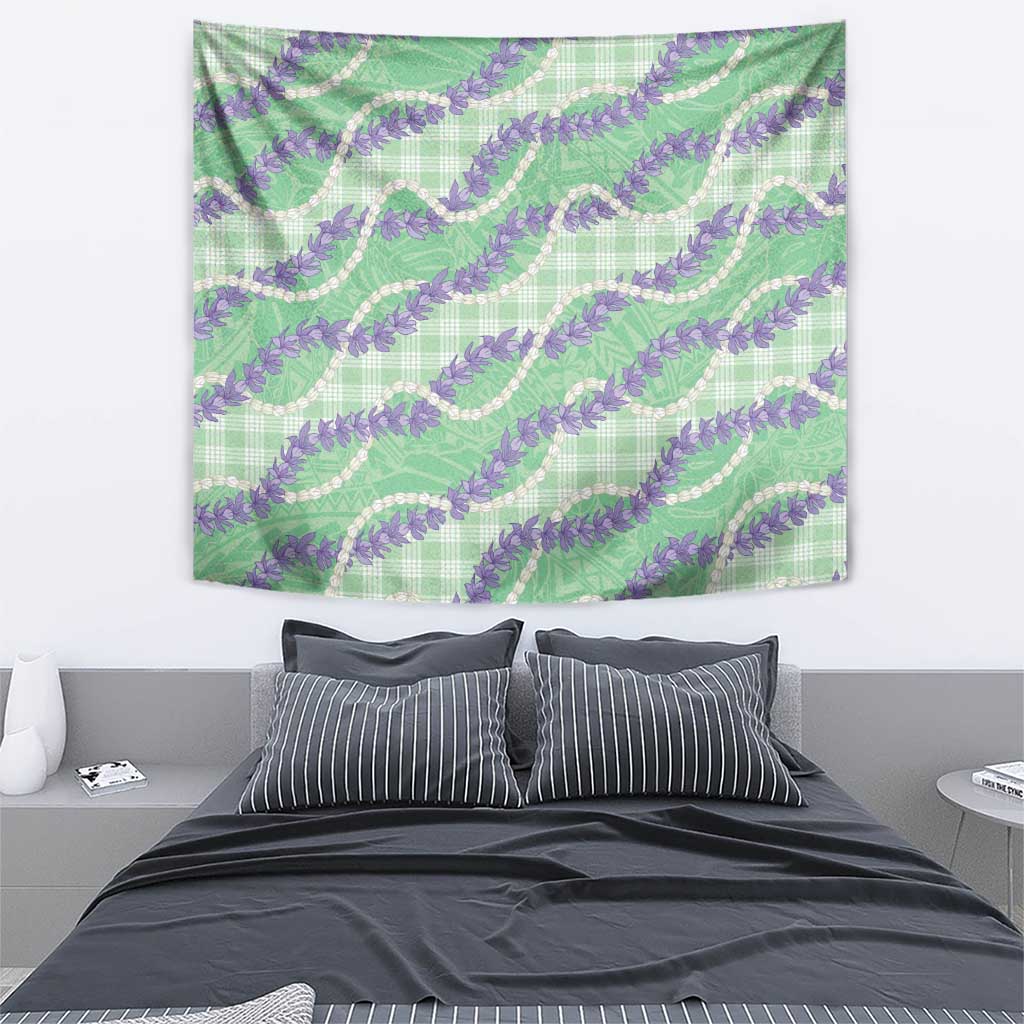 Pastel Green Hawaii Palaka Honohono Pikake Tapestry Hawaiian Orchid Lei Polynesian Pattern - Polynesian Pride