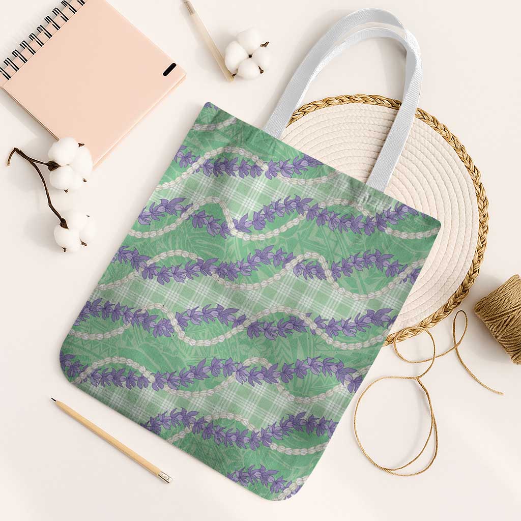 Pastel Green Hawaii Palaka Honohono Pikake Tote Bag Hawaiian Orchid Lei Polynesian Pattern - Polynesian Pride