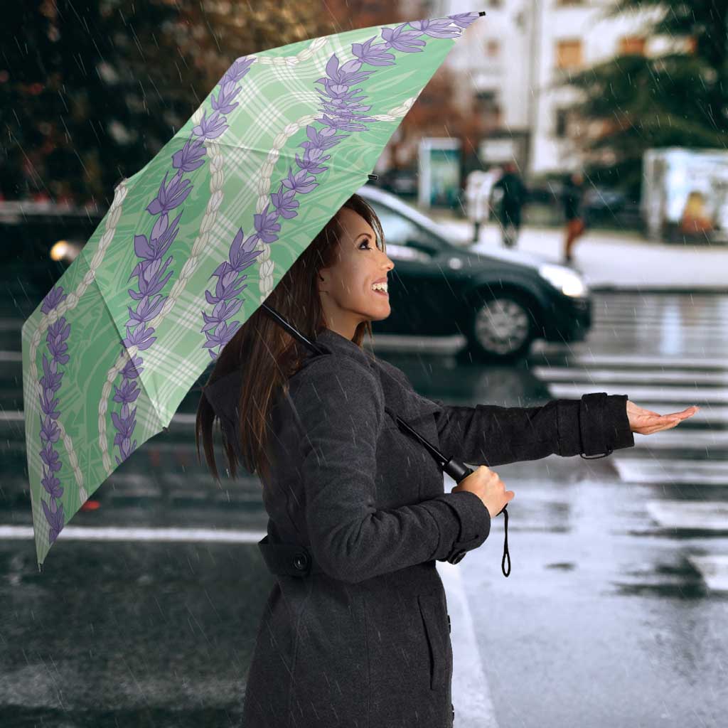Pastel Green Hawaii Palaka Honohono Pikake Umbrella Hawaiian Orchid Lei Polynesian Pattern - Polynesian Pride