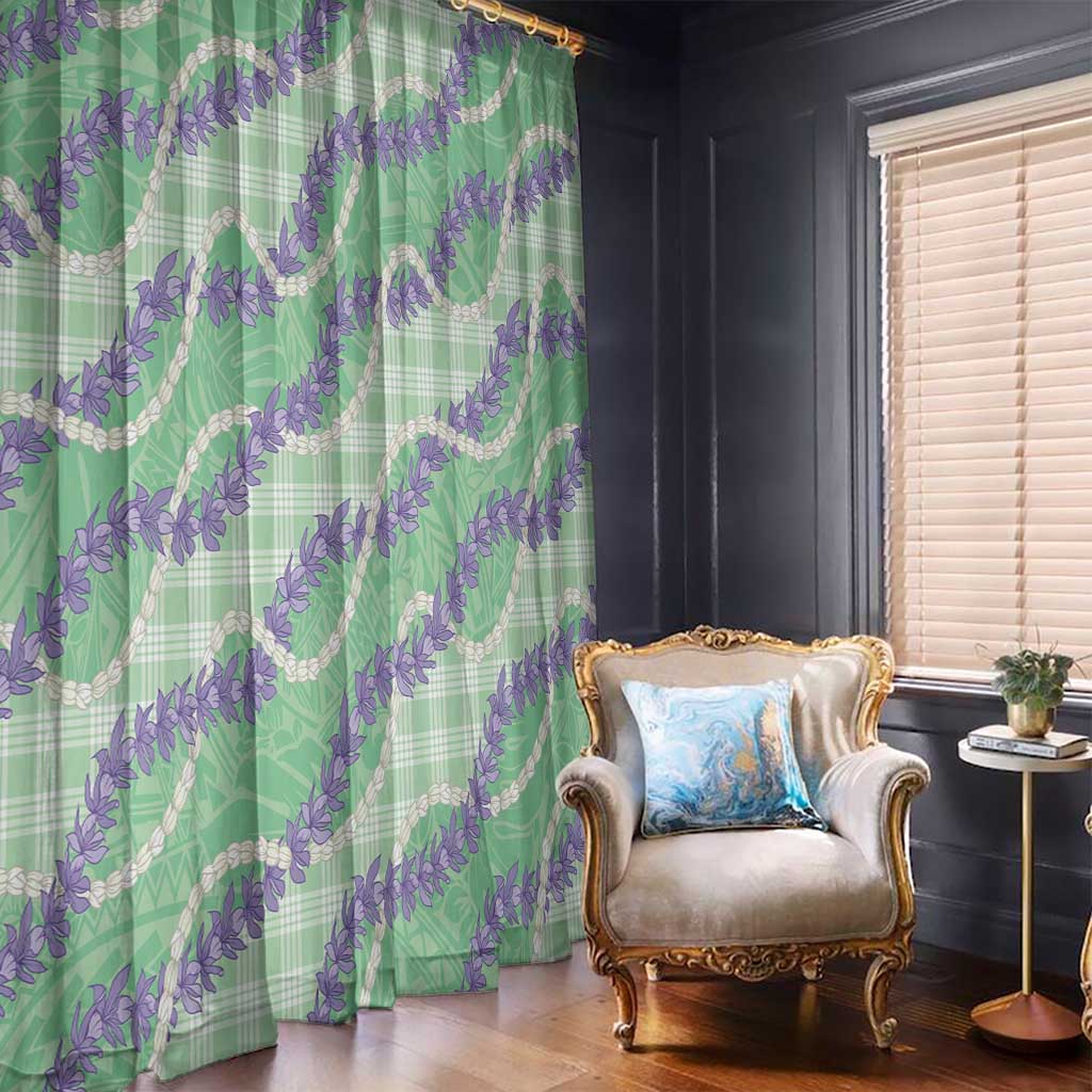 Pastel Green Hawaii Palaka Honohono Pikake Window Curtain Hawaiian Orchid Lei Polynesian Pattern - Polynesian Pride