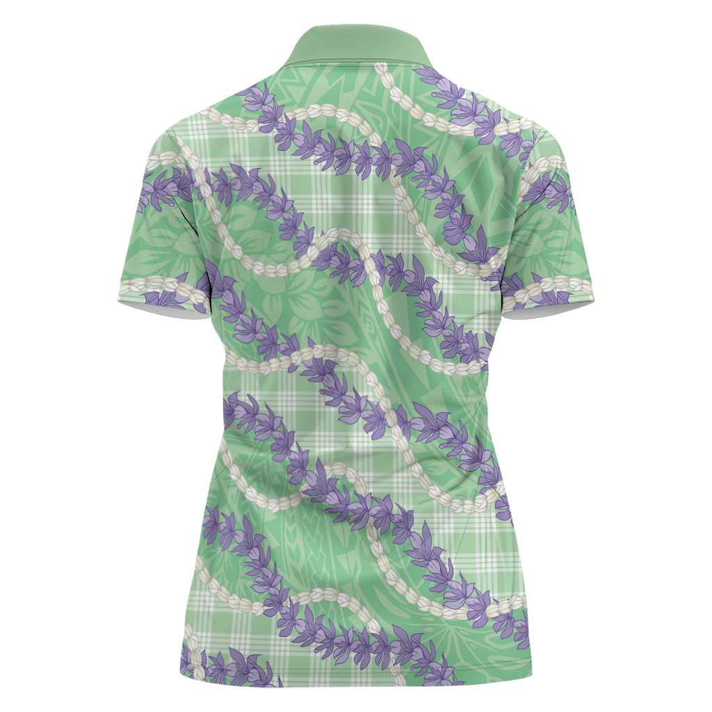 Pastel Green Hawaii Palaka Honohono Pikake Women Polo Shirt Hawaiian Orchid Lei Polynesian Pattern - Polynesian Pride