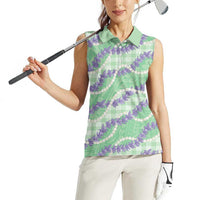 Pastel Green Hawaii Palaka Honohono Pikake Women Sleeveless Polo Shirt Hawaiian Orchid Lei Polynesian Pattern LT14 - Polynesian Pride