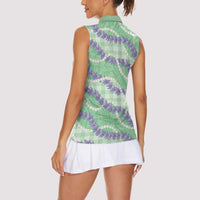 Pastel Green Hawaii Palaka Honohono Pikake Women Sleeveless Polo Shirt Hawaiian Orchid Lei Polynesian Pattern LT14 - Polynesian Pride