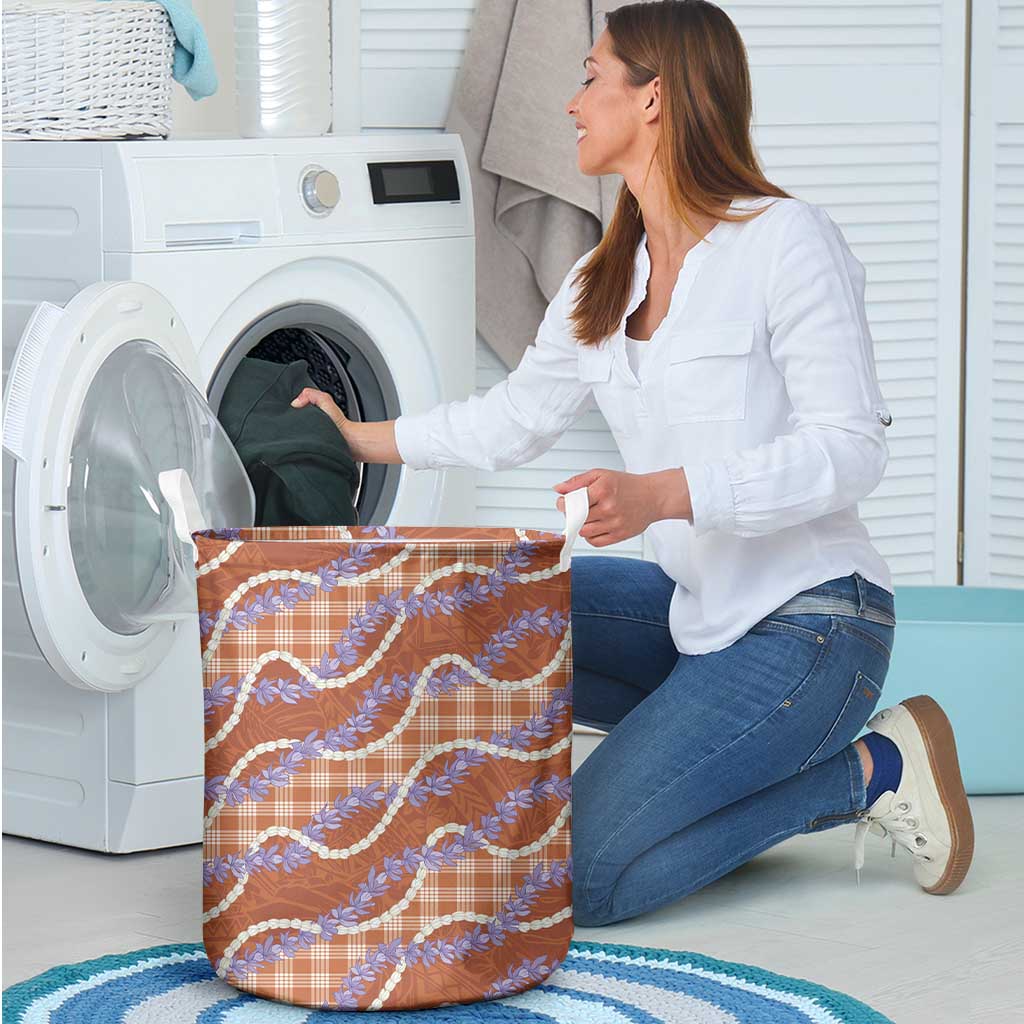 Orange Hawaii Palaka Honohono Pikake Laundry Basket Hawaiian Orchid Lei Polynesian Pattern - Polynesian Pride