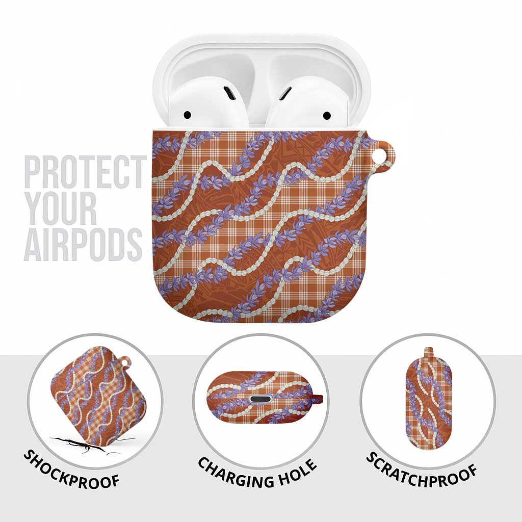 Orange Hawaii Palaka Honohono Pikake AirPods Case Hawaiian Orchid Lei Polynesian Pattern - Polynesian Pride