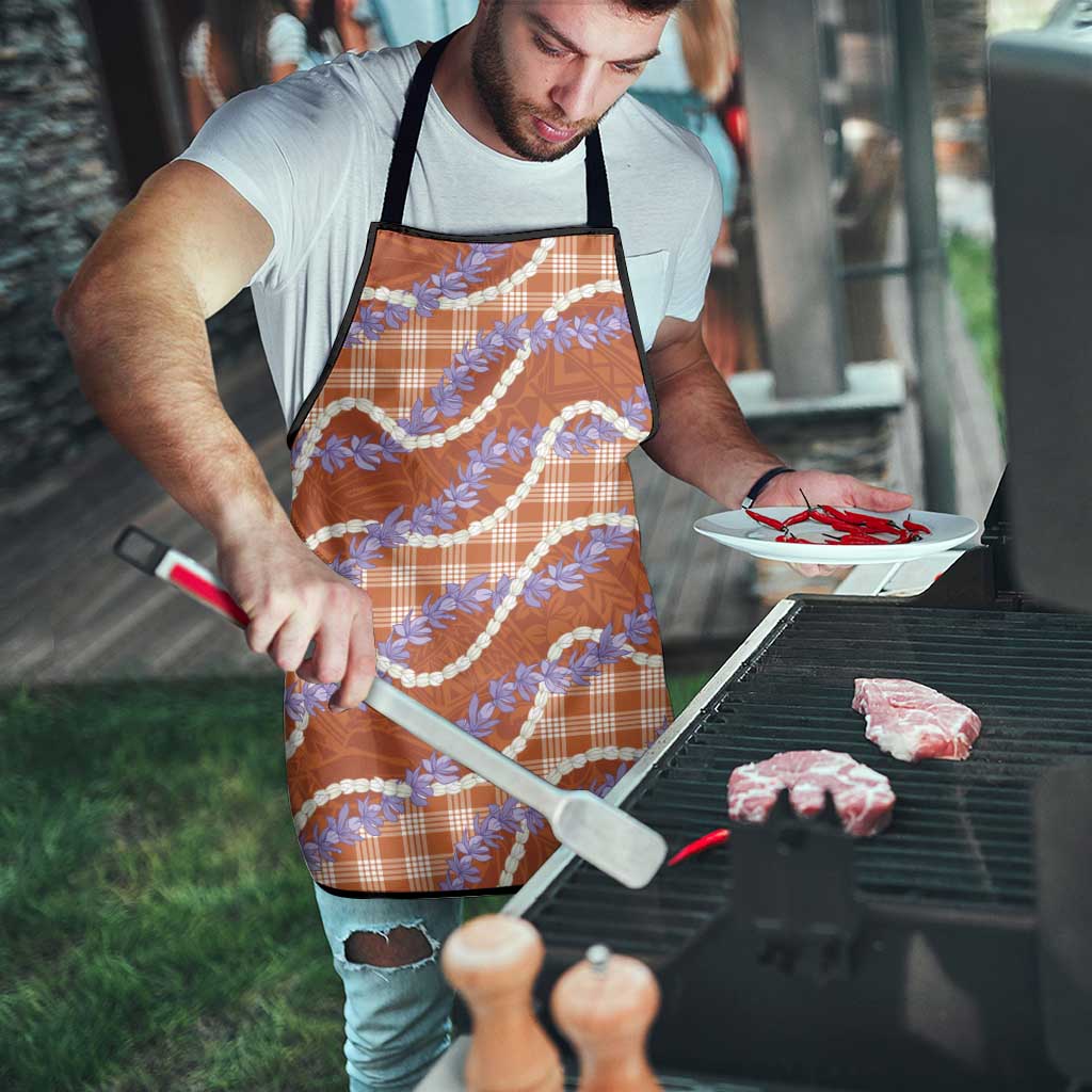 Orange Hawaii Palaka Honohono Pikake Apron Hawaiian Orchid Lei Polynesian Pattern - Polynesian Pride