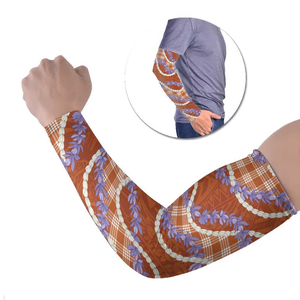 Orange Hawaii Palaka Honohono Pikake Arm Sleeves Hawaiian Orchid Lei Polynesian Pattern - Polynesian Pride
