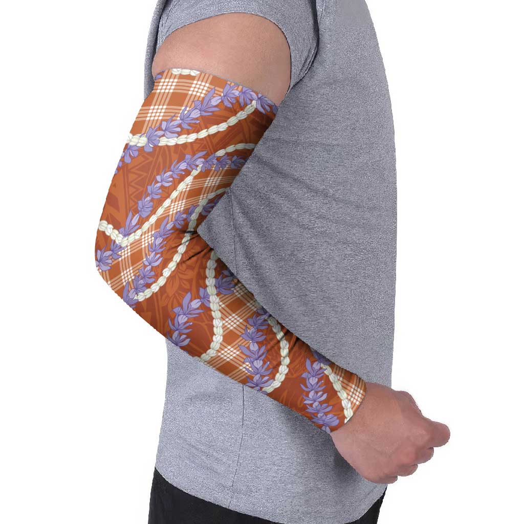 Orange Hawaii Palaka Honohono Pikake Arm Sleeves Hawaiian Orchid Lei Polynesian Pattern - Polynesian Pride