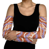 Orange Hawaii Palaka Honohono Pikake Arm Sleeves Hawaiian Orchid Lei Polynesian Pattern - Polynesian Pride