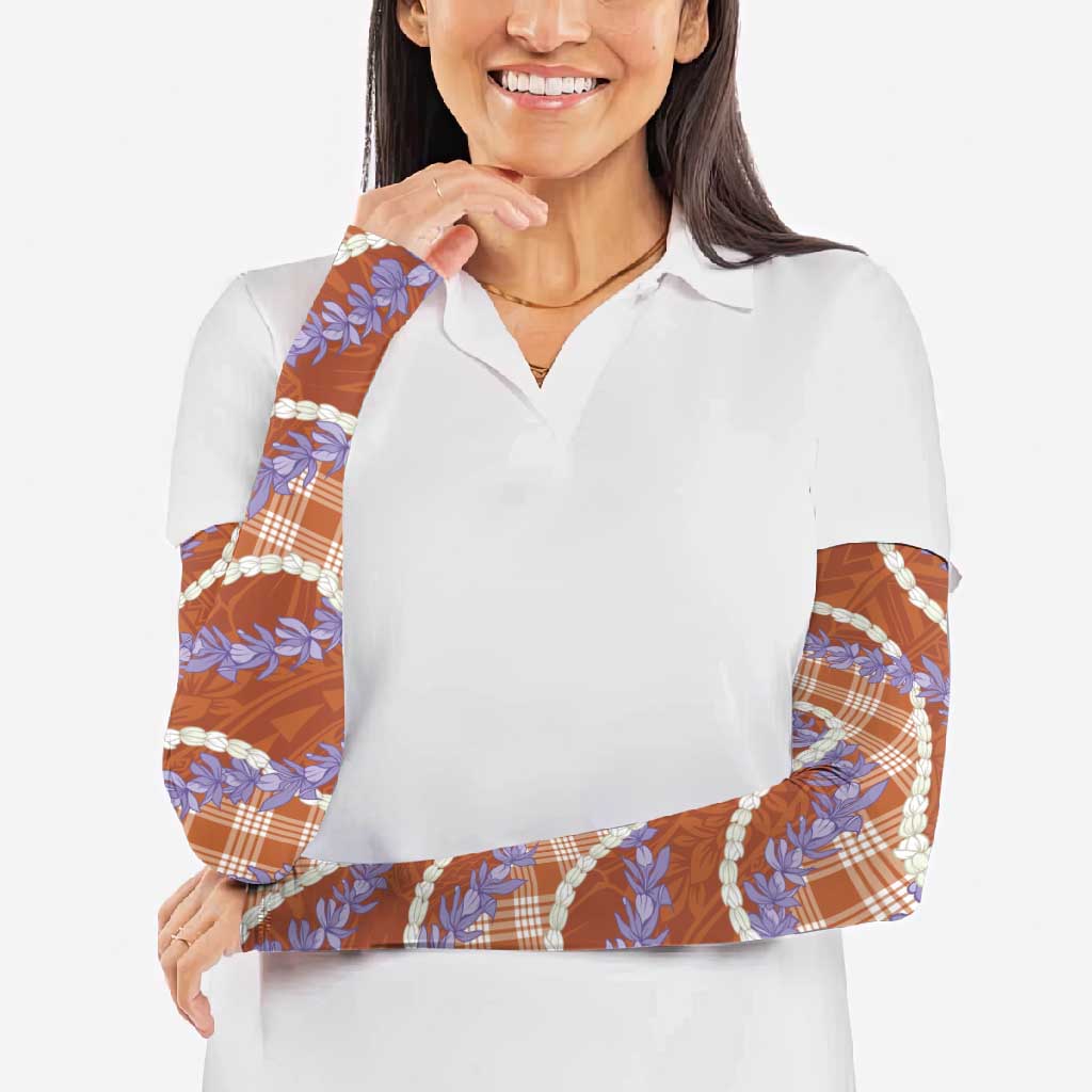 Orange Hawaii Palaka Honohono Pikake Arm Sleeves Hawaiian Orchid Lei Polynesian Pattern - Polynesian Pride