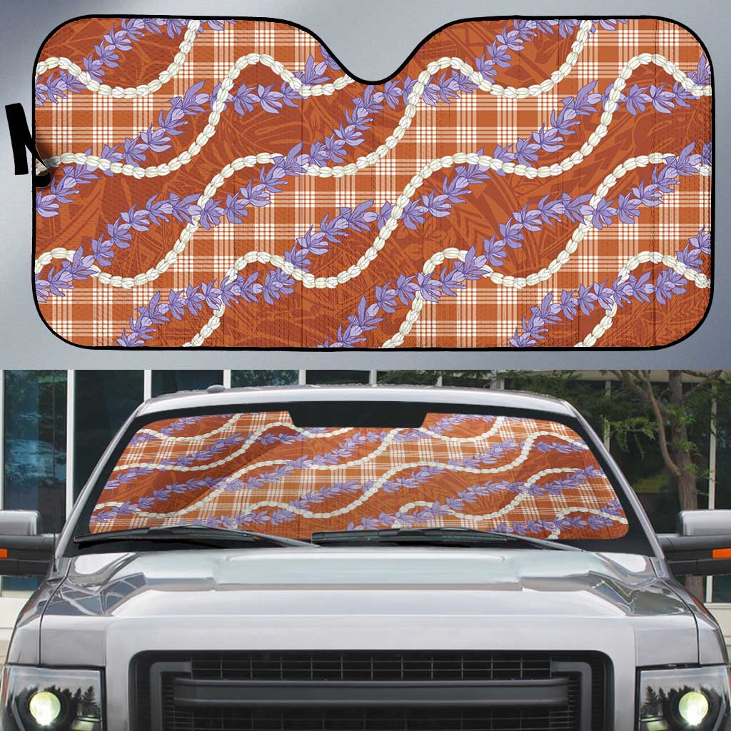Orange Hawaii Palaka Honohono Pikake Auto Sun Shade Hawaiian Orchid Lei Polynesian Pattern LT14 Orange - Polynesian Pride