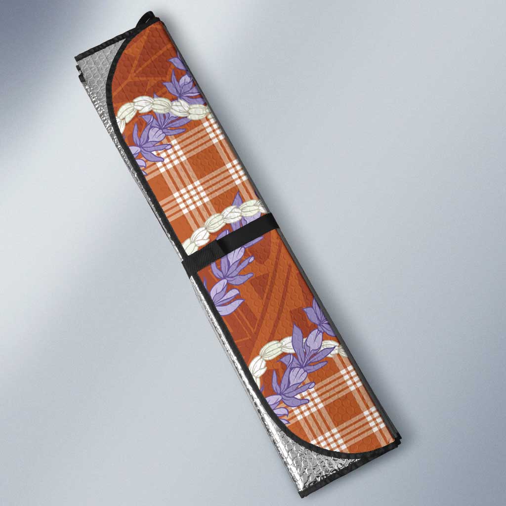 Orange Hawaii Palaka Honohono Pikake Auto Sun Shade Hawaiian Orchid Lei Polynesian Pattern LT14 - Polynesian Pride
