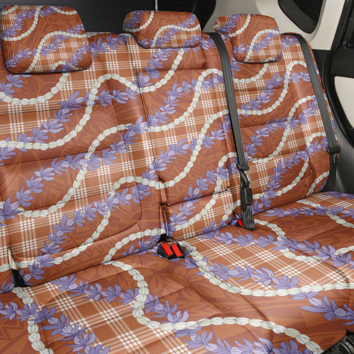 Orange Hawaii Palaka Honohono Pikake Back Car Seat Cover Hawaiian Orchid Lei Polynesian Pattern - Polynesian Pride
