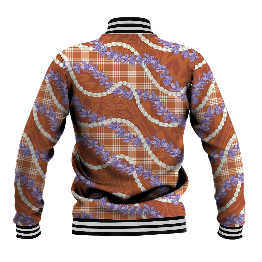 Orange Hawaii Palaka Honohono Pikake Baseball Jacket Hawaiian Orchid Lei Polynesian Pattern - Polynesian Pride