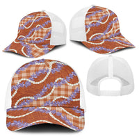 Orange Hawaii Palaka Honohono Pikake Baseball Net Cap Hawaiian Orchid Lei Polynesian Pattern - Polynesian Pride