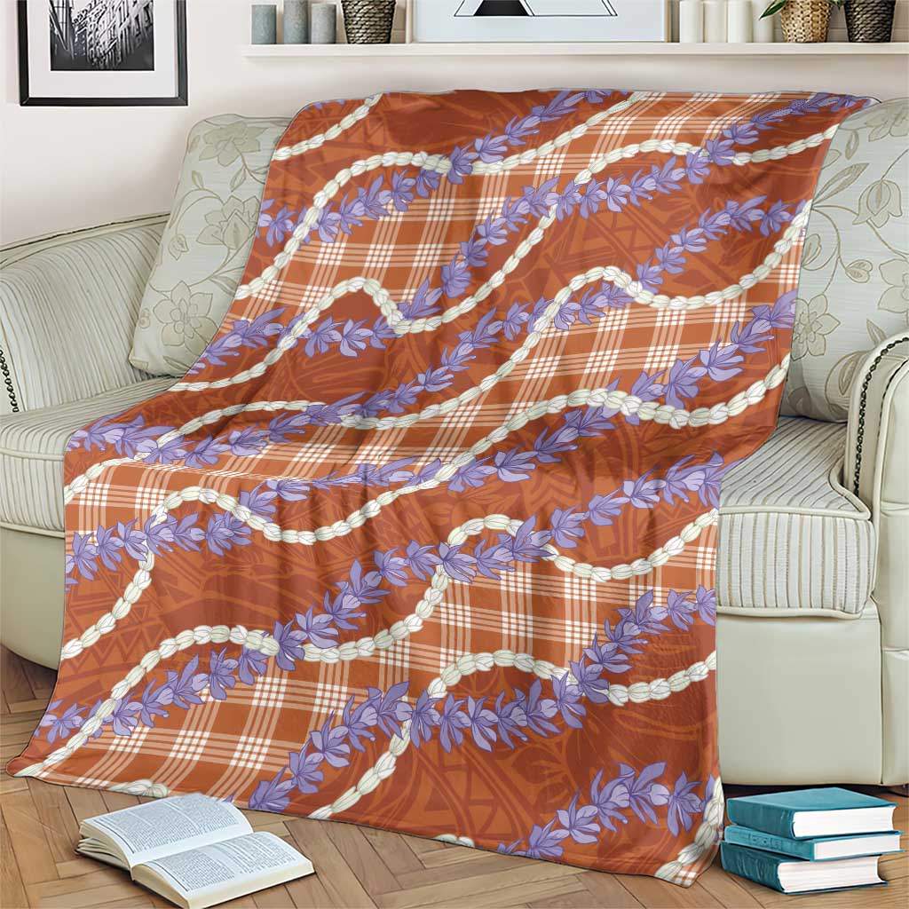 Orange Hawaii Palaka Honohono Pikake Blanket Hawaiian Orchid Lei Polynesian Pattern - Polynesian Pride