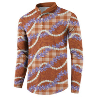 Orange Hawaii Palaka Honohono Pikake Button Sweatshirt Hawaiian Orchid Lei Polynesian Pattern - Polynesian Pride