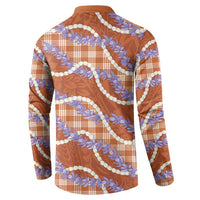 Orange Hawaii Palaka Honohono Pikake Button Sweatshirt Hawaiian Orchid Lei Polynesian Pattern - Polynesian Pride