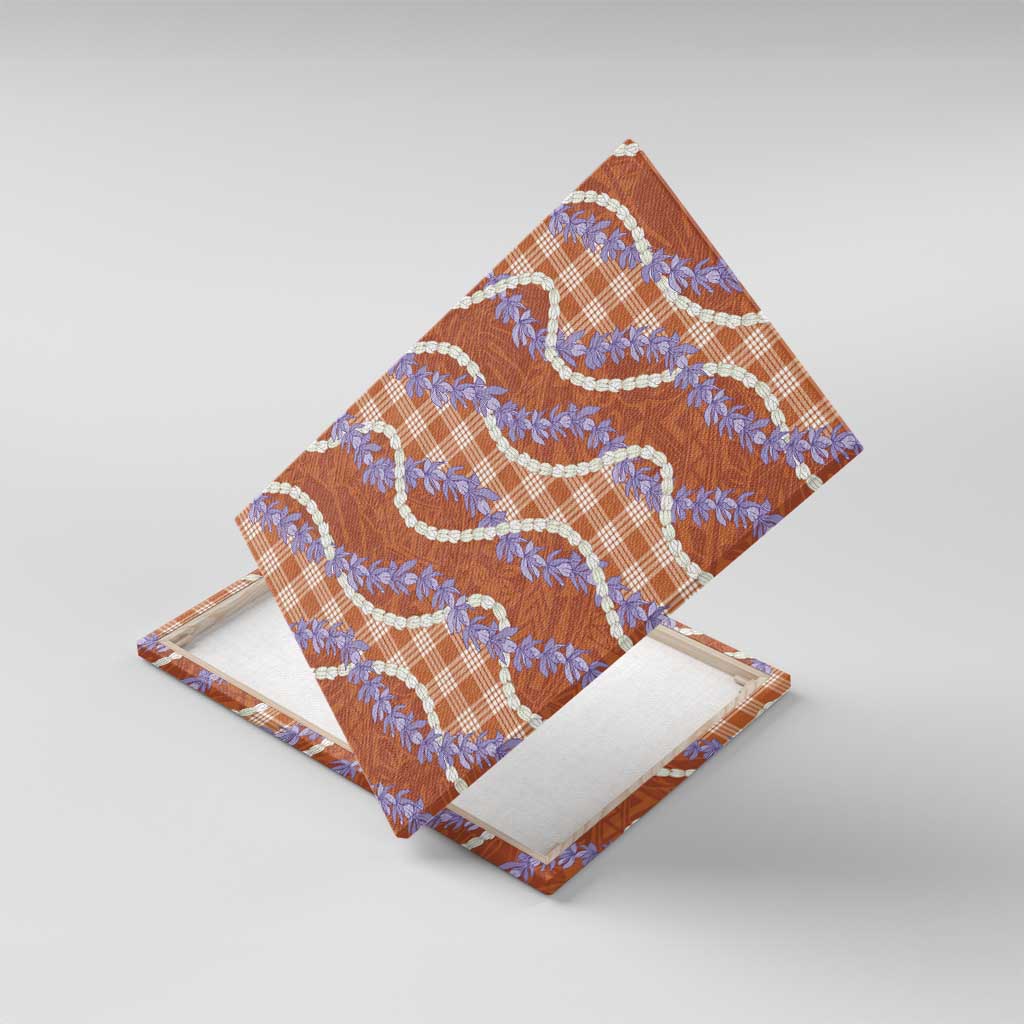 Orange Hawaii Palaka Honohono Pikake Canvas Wall Art Hawaiian Orchid Lei Polynesian Pattern - Polynesian Pride