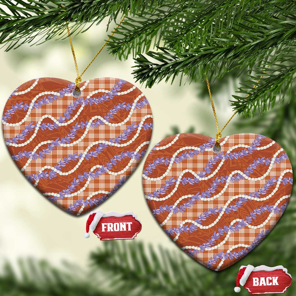 Orange Hawaii Palaka Honohono Pikake Ceramic Ornament Hawaiian Orchid Lei Polynesian Pattern LT14 Heart Orange - Polynesian Pride