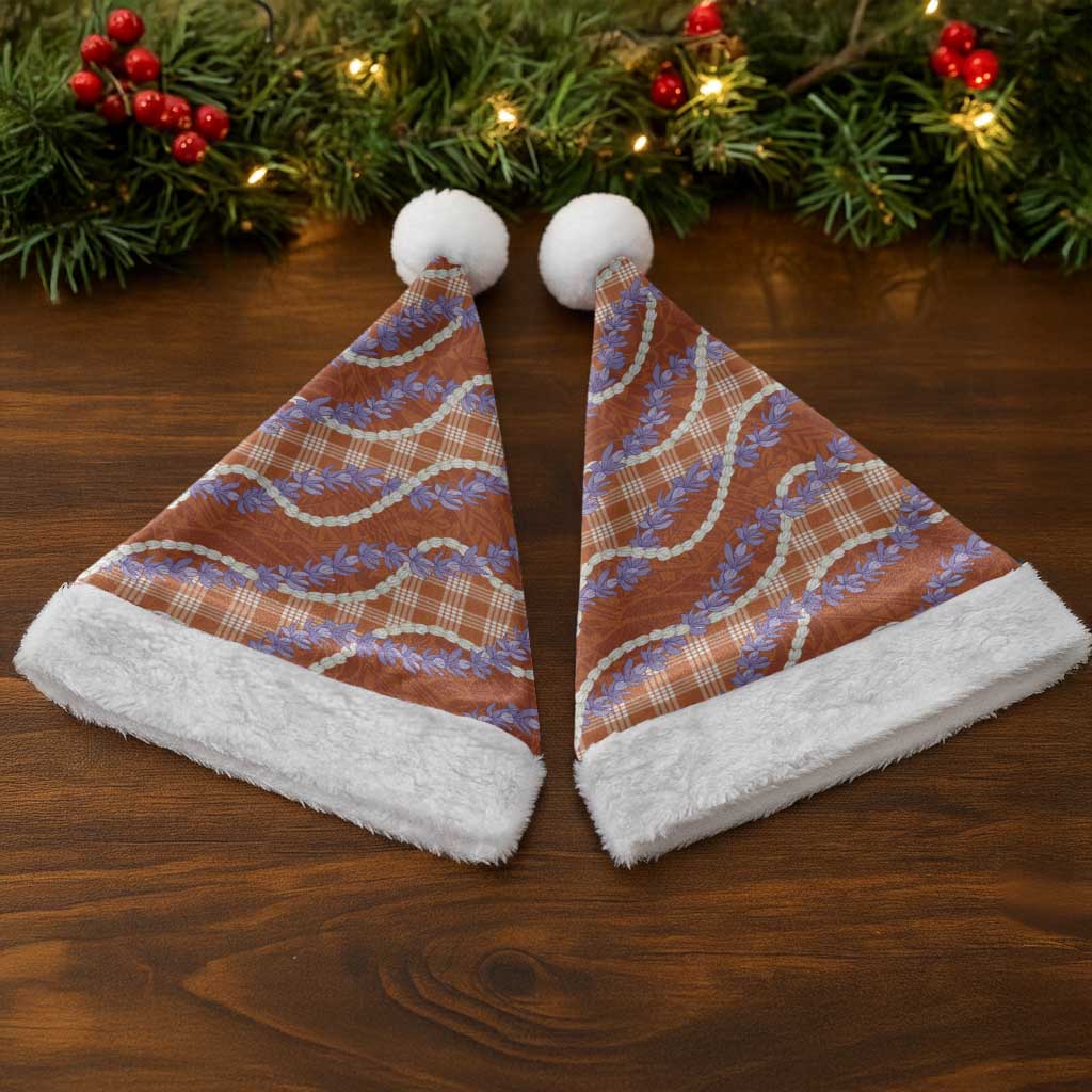 Orange Hawaii Palaka Honohono Pikake Christmas Santa Hat Hawaiian Orchid Lei Polynesian Pattern - Polynesian Pride