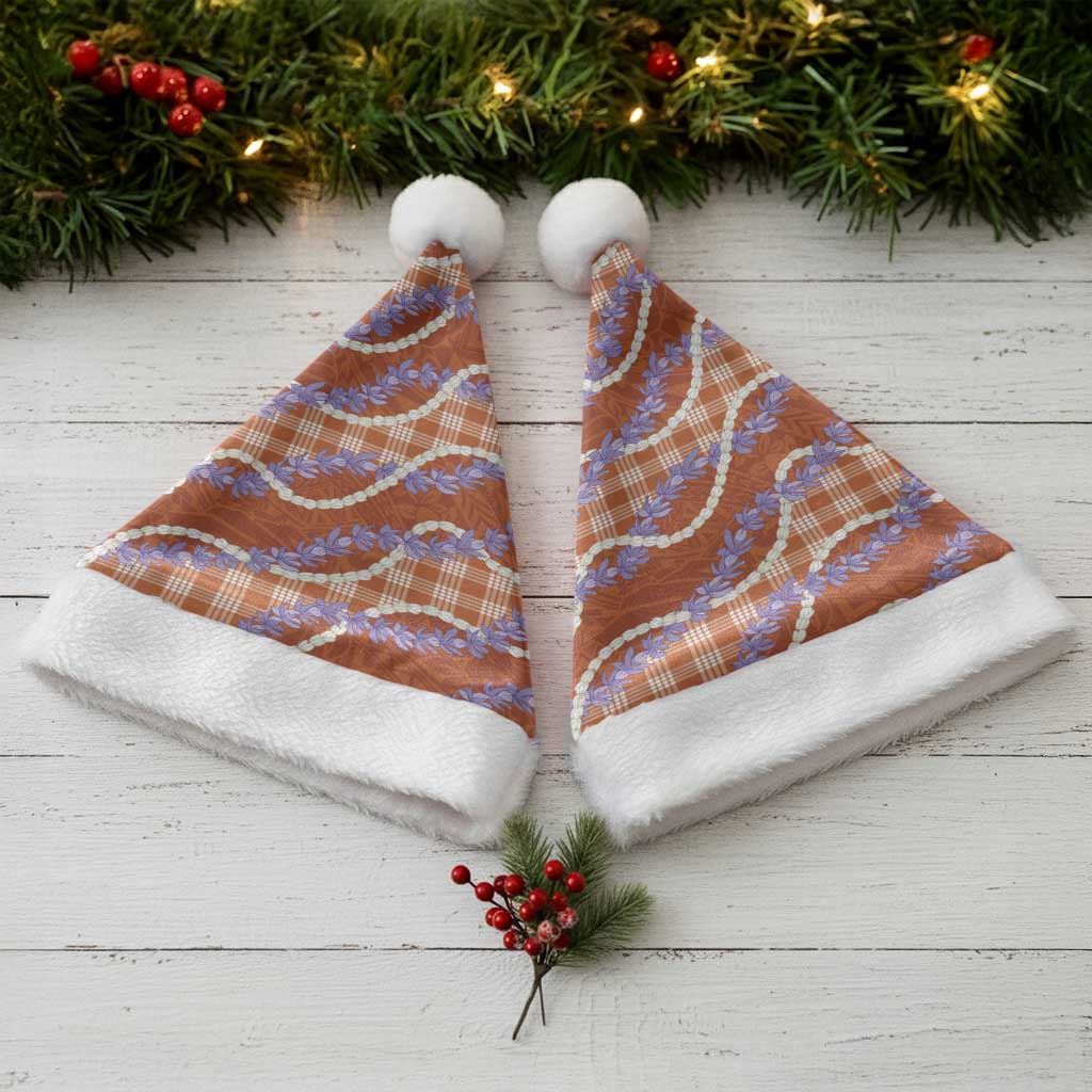 Orange Hawaii Palaka Honohono Pikake Christmas Santa Hat Hawaiian Orchid Lei Polynesian Pattern - Polynesian Pride