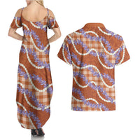 Orange Hawaii Palaka Honohono Pikake Couples Matching Summer Maxi Dress and Hawaiian Shirt Hawaiian Orchid Lei Polynesian Pattern LT14 - Polynesian Pride