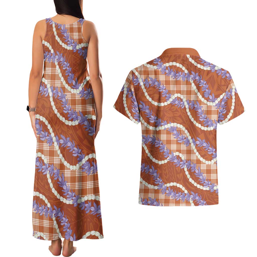 Orange Hawaii Palaka Honohono Pikake Couples Matching Tank Maxi Dress and Hawaiian Shirt Hawaiian Orchid Lei Polynesian Pattern LT14 - Polynesian Pride