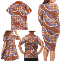 Orange Hawaii Palaka Honohono Pikake Family Matching Long Sleeve Bodycon Dress and Hawaiian Shirt Hawaiian Orchid Lei Polynesian Pattern LT14 - Polynesian Pride