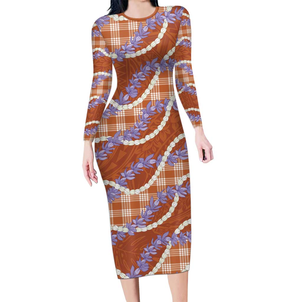 Orange Hawaii Palaka Honohono Pikake Family Matching Long Sleeve Bodycon Dress and Hawaiian Shirt Hawaiian Orchid Lei Polynesian Pattern LT14 Orange - Polynesian Pride